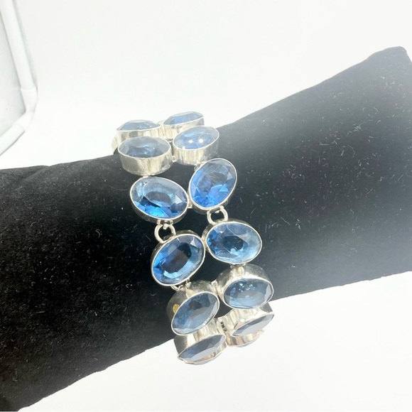 Faceted Tanzanite Clear Crystal Gemstone Double Row Wide Bracelet - Picture 3 of 9